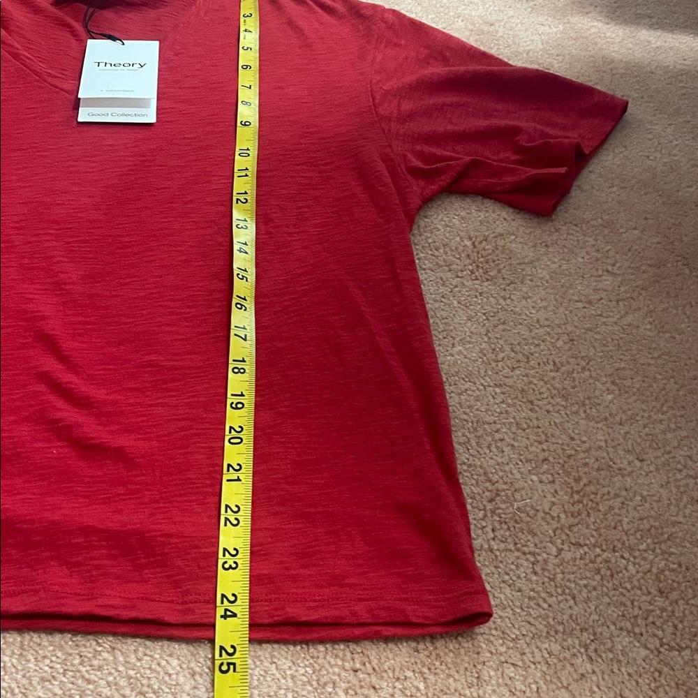 Theory Red Short Sleeve V-Neck Top - Picture 6 of 9